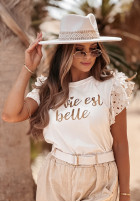 Tricou z nadrukiem La Vie Est Belle ecru