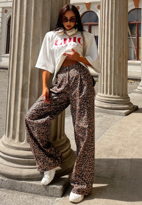 Pantaloni wide leg La Milla Savage Print cu imprimeu panteră