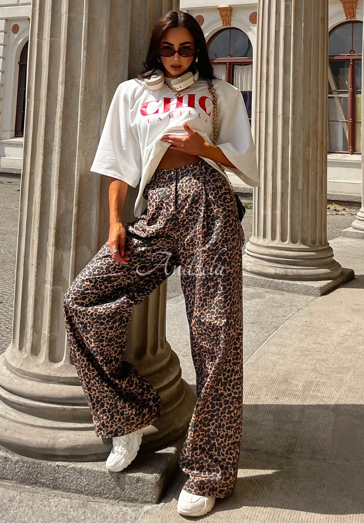 Pantaloni wide leg La Milla Savage Print cu imprimeu panteră