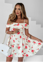 Rozkloszowana Rochie Cu croială spaniolă w kwiaty Floral Vibes ecru