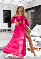 Compleu Bluză Cu croială spaniolă i Fustă Villa Costa roz
