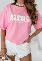 Tricou z nadrukiem Aloha Paradise roz