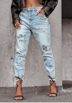 Pantaloni din denim z nadrukami Super Stars albastru deschis