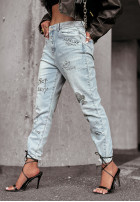 Pantaloni din denim z nadrukami Super Stars albastru deschis