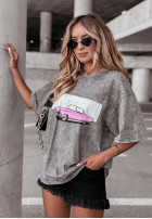 Długi Tricou z nadrukiem Pink Car Gri