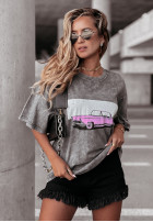 Długi Tricou z nadrukiem Pink Car Gri