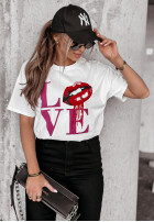 Tricou z nadrukiem Lovely Lips Alb