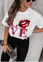 Tricou z nadrukiem Lovely Lips Alb