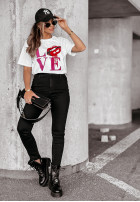 Tricou z nadrukiem Lovely Lips Alb