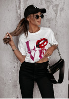 Tricou z nadrukiem Lovely Lips Alb