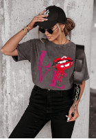 Tricou z nadrukiem Lovely Lips Gri