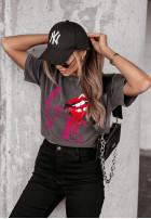 Tricou z nadrukiem Lovely Lips Gri