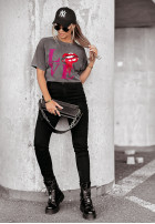 Tricou z nadrukiem Lovely Lips Gri