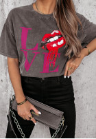 Tricou z nadrukiem Lovely Lips Gri