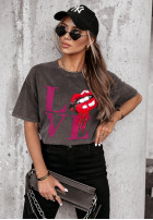 Tricou z nadrukiem Lovely Lips Gri