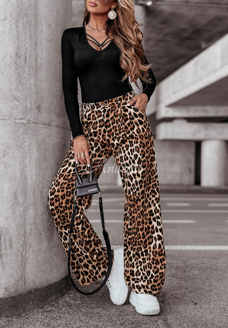 Pantaloni eleganți Special Someone cu imprimeu leopard