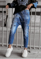 Pantaloni din denim baggy z przetarciami Point Of Pride albastre