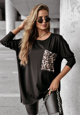 Bluză oversize Catch Your Eye cu buzunar cu imprimeu leopard