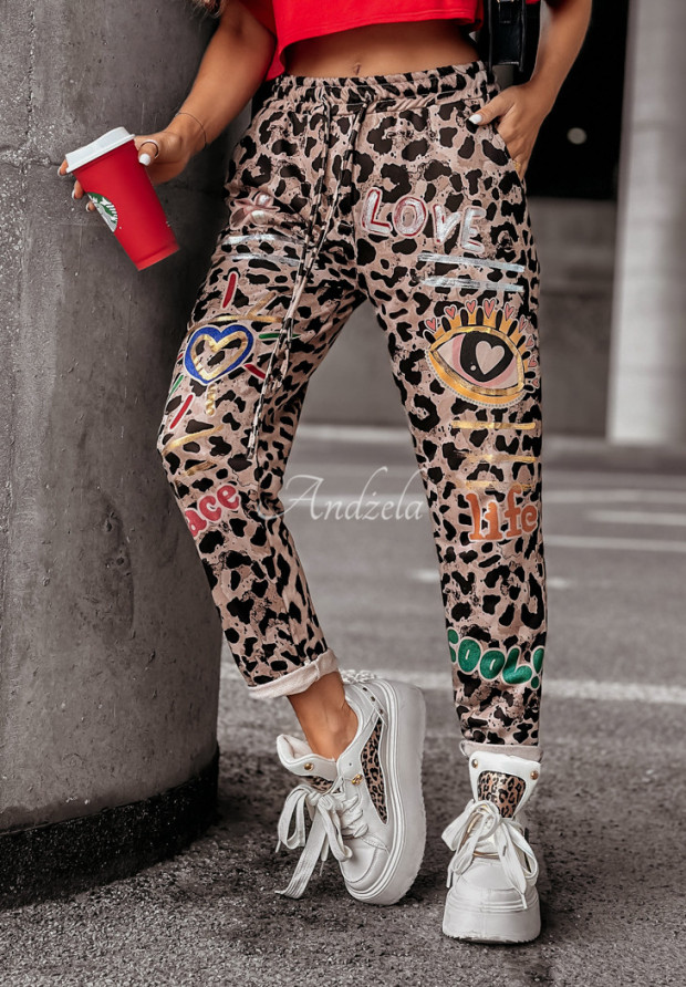 Pantaloni cu imprimeuri Call Me Up cu imprimeu leopard