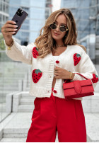 Krótki Cardigan z truskawkami Strawberry ecru