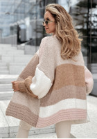 Krótki Cardigan oversize Color Burst beżowo-Alb