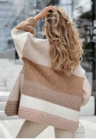 Krótki Cardigan oversize Color Burst beżowo-Alb