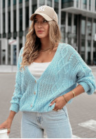 Ozdobnie pleciony Cardigan Secret Heart albastru azuriu