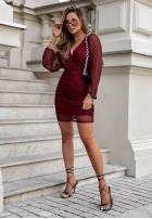 Rochie mini z marszczeniami Feel This Way burgundowa