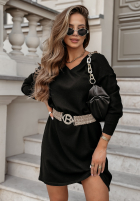 Dzianinowa Rochie z paskiem Madame Flirty negru