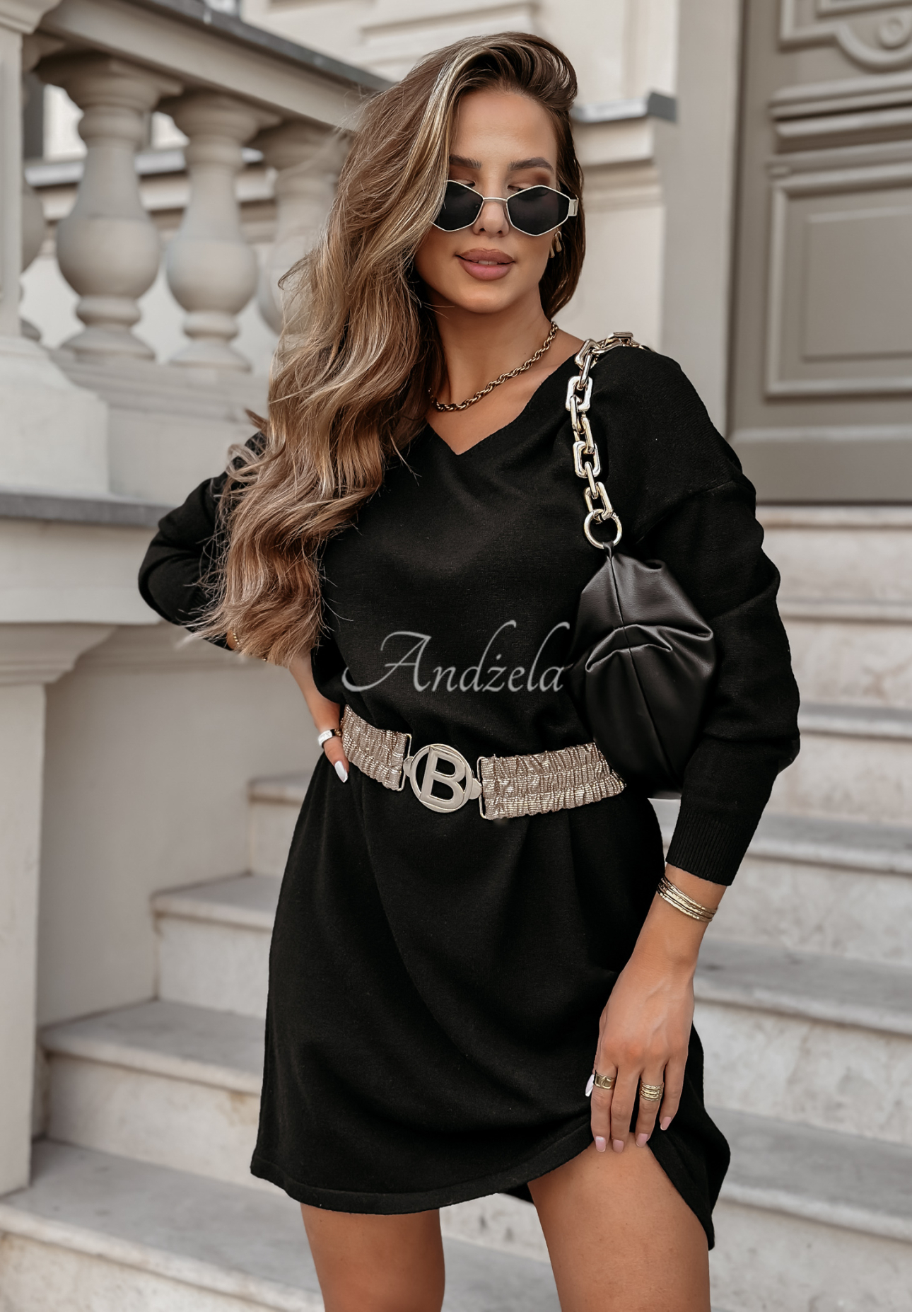 Rochie tricotată Madame Flirty cu curea