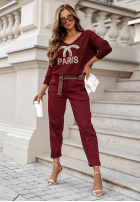 Pantaloni z paskiem Haunted Soul burgundowe