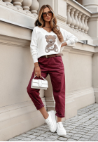 Pantaloni z paskiem I Confess burgundowe