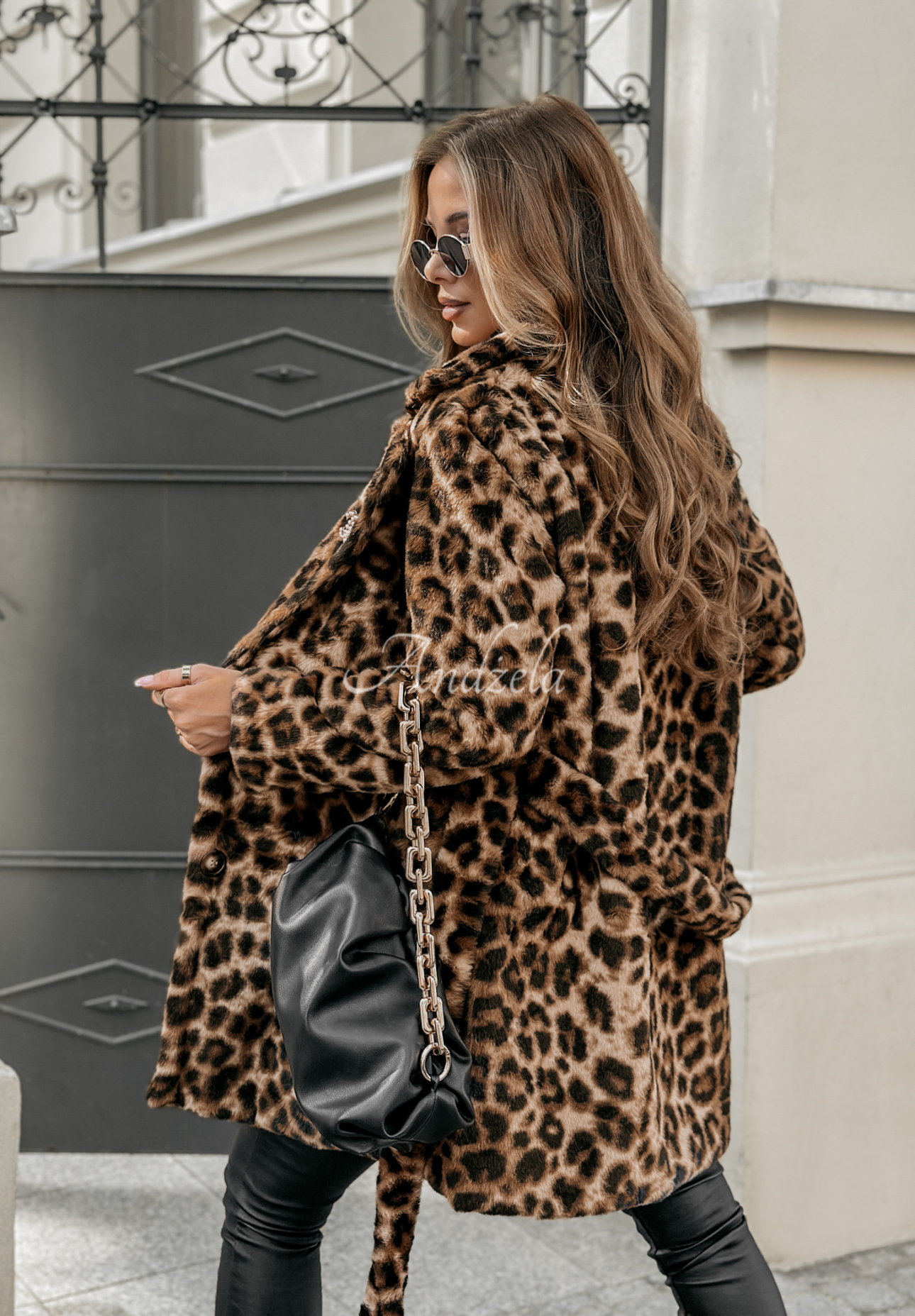 Pardesiu de blană Velvety Bliss cu imprimeu leopard