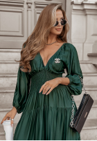 Satynowa Rochie maxi Flowing Fairy verde sticlă