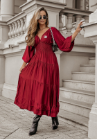 Satynowa Rochie maxi Flowing Fairy burgundowa