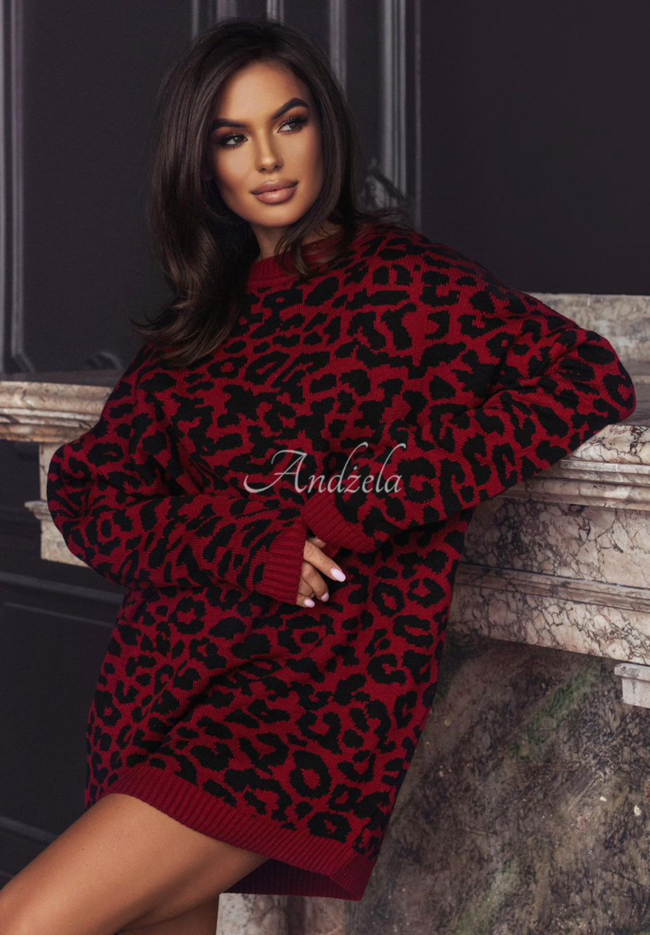 Pulover lung La Milla Only The Results cu imprimeu leopard