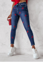 Pantaloni din denim w wisienki Be My Cherry ciemnoniebieskie