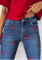 Pantaloni din denim w wisienki Be My Cherry ciemnoniebieskie