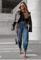 Pantaloni din denim cu model tip panteră Harmony Hue albastre