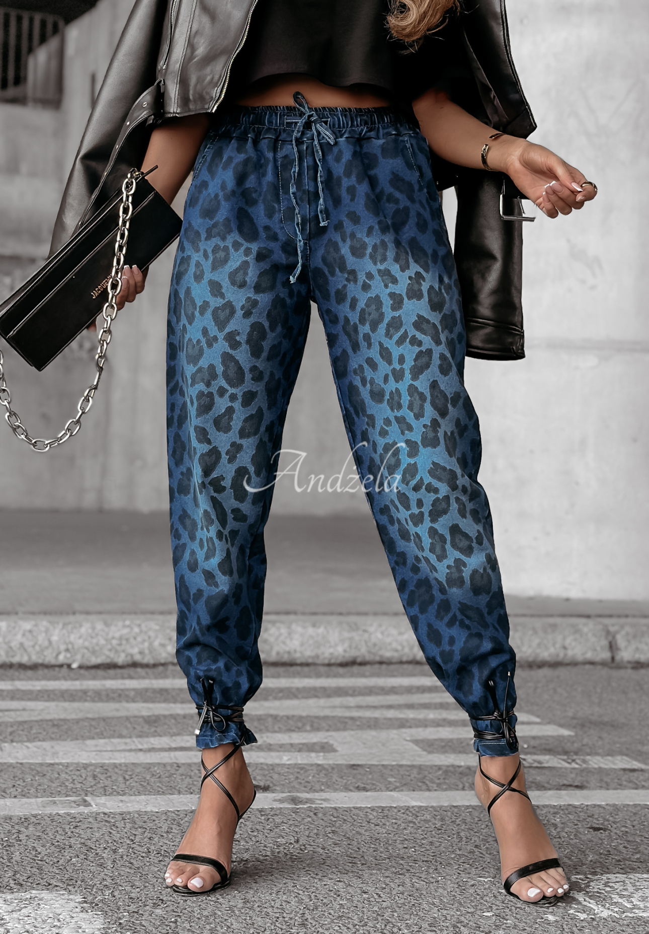 Blugi din denim Harmony Hue cu imprimeu leopard