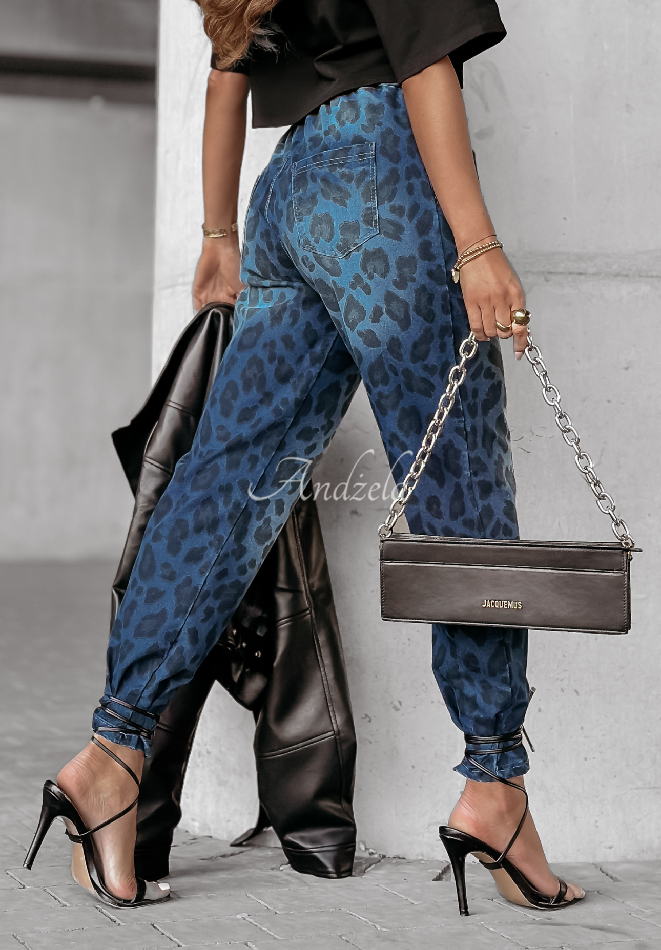 Blugi din denim Harmony Hue cu imprimeu leopard