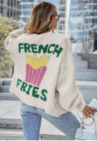 Cardigan z napisem French Fries jasnobeżowy