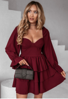 Rochie mini z falbankami Her Secret burgundowa