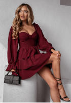 Rochie mini z falbankami Her Secret burgundowa