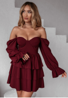 Rochie mini z falbankami Her Secret burgundowa