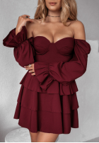 Rochie mini z falbankami Her Secret burgundowa