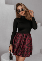 Rochie bombka cu model tip panteră Finding Yourself negru-burgundowa