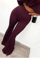 Pantaloni dresowe dzwony La Milla Minimalist Mode burgundowe