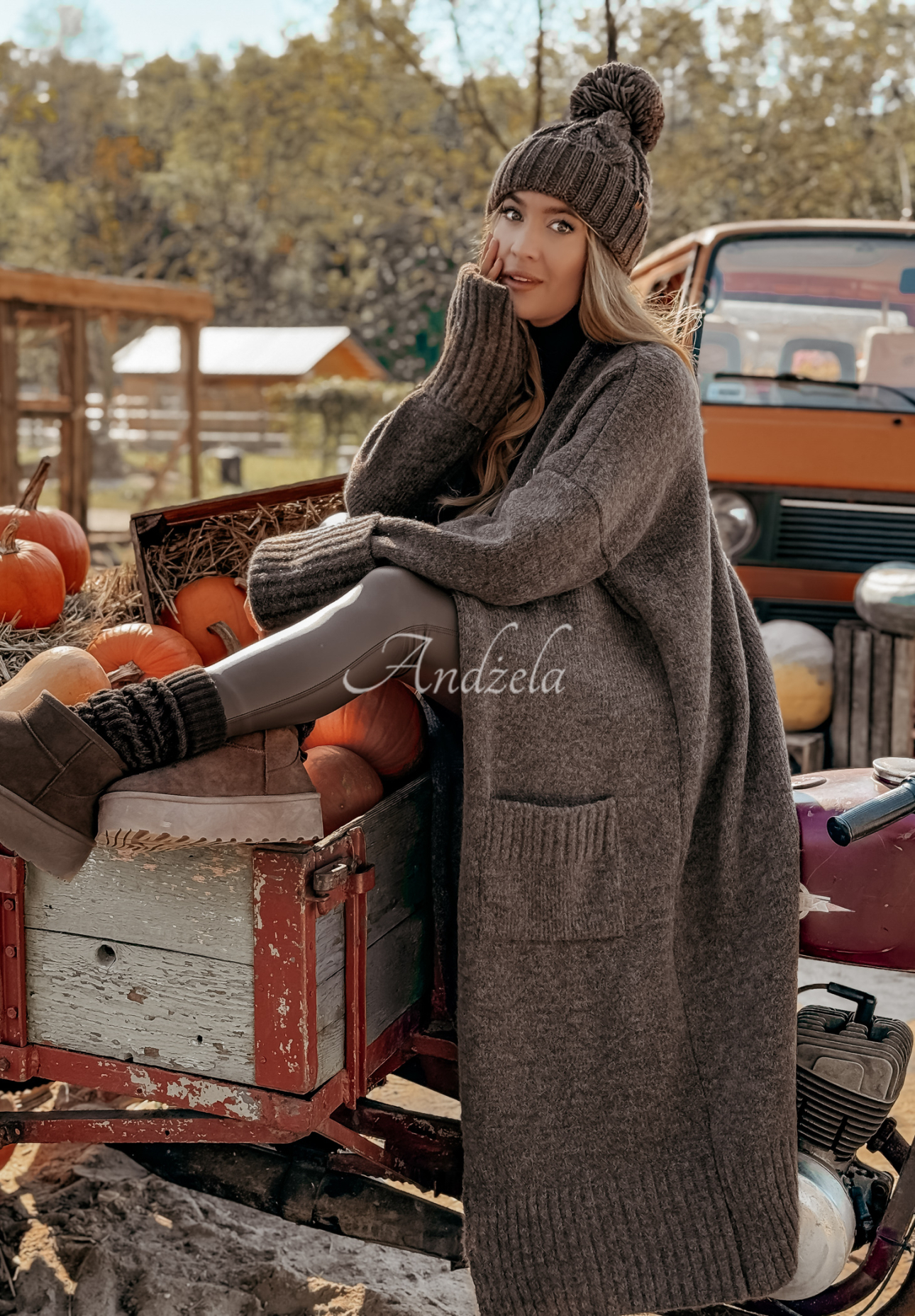 Cardigan lung oversize cu buzunare Marbelio