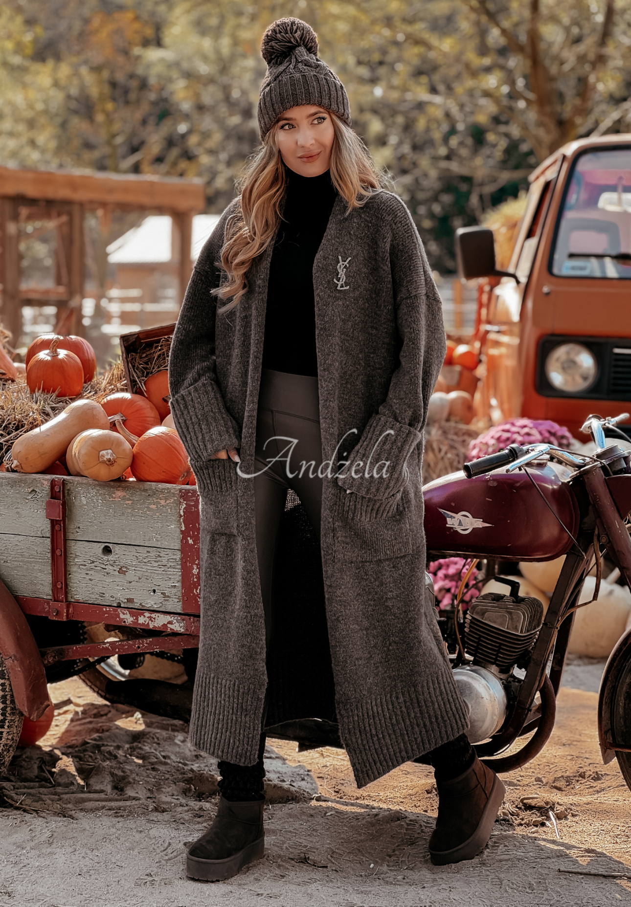 Cardigan lung oversize cu buzunare Marbelio